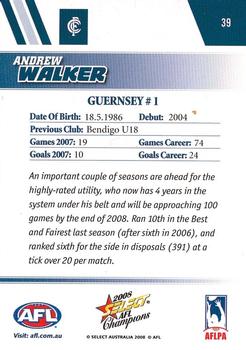 2008 Select AFL Champions #39 Andrew Walker Back